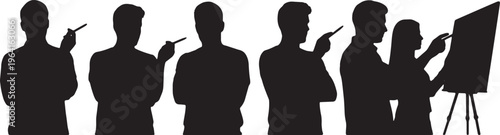 Black Solid Cofounder Staring Problem Board Silhouettes Set of Six on White Background
