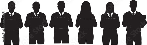 Black Solid Cofounder Staring Problem Board Silhouettes Set of Six on White Background