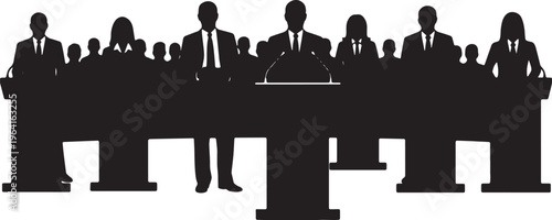 Black Solid Company Spokesperson Speaking Podium Silhouettes Set of Six on White Background