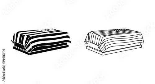 Stacked striped towels, black and white illustrations, bathroom linens, vector graphics