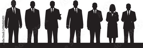 Black Solid Corporate President Higher Step Silhouettes Set of Six on White Background