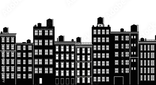 Black and White Silhouette of City Buildings Skyline.