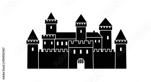 Black Silhouette of a Medieval Castle Fortress.
