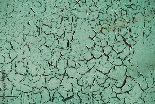 Cracked Teal Paint Over Rust Surface, Wide Weathered Abstract Gr