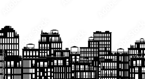 Black Silhouette of City Buildings Skyline.