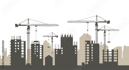 Construction Site With Cranes and Buildings Under Development.