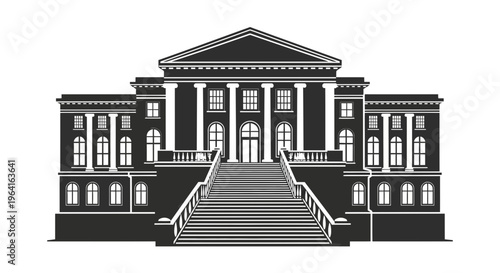 Grand Neoclassical Building Facade with Majestic Staircase.