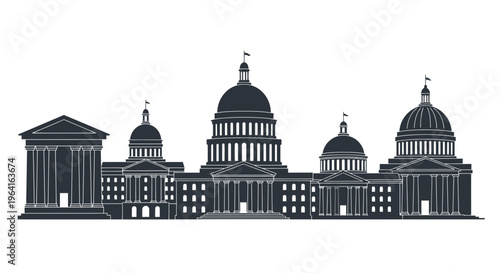 Iconic Government Building Facade with Domes and Columns.