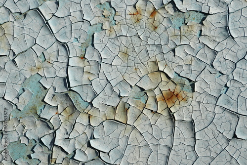 Cracked Peeling Paint with Rust, Weathered Grunge Gray BlueTextu