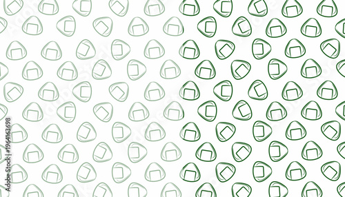 Onigiri seamless pattern illustration. Japanese rice snack repeat background. Nori wrapped triangle minimal style. Asian food texture design. Lunch wrapping surface.