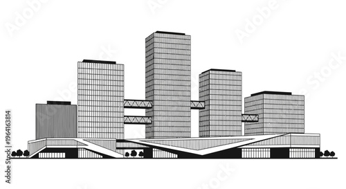 Modern Architectural Complex with Interconnected Towers.