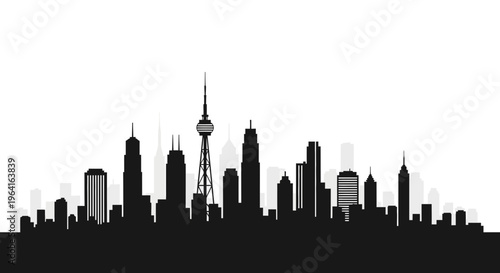 Modern City Skyline Silhouette Illustration.