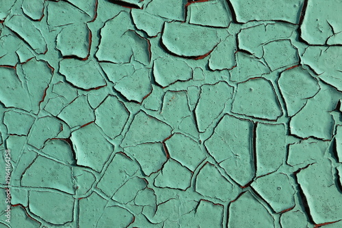 Cracked Teal Paint Over Brown Rust Surface, Wide Weathered Abstr