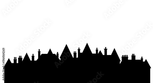 Silhouette of Historic European Rooftops and Chimneys.