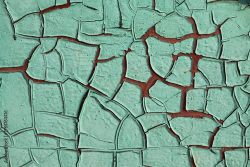 Cracked Teal Paint Over Brown Surface, Wide Weathered Abstract G