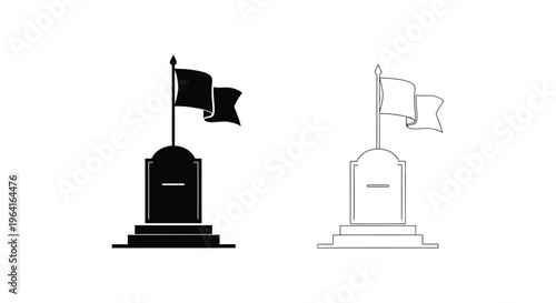 Tombstone, grave marker, monument icons, black and white vector graphics