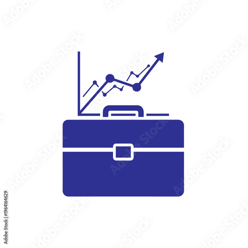 Dark blue silhouette of a business briefcase overlaid with a dot-connected line graph showing fluctuating yet generally positive.