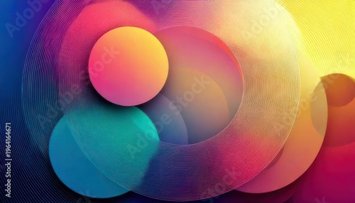 Abstract Colorful Circles Overlapping with Gradient Background, Artistic Digital Design.