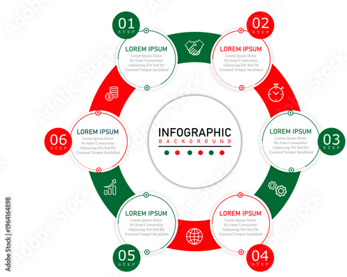 Business organization infographic template | Circular flow diagram with 6 stage process and icon elements