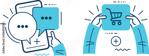 Illustration of digital communication and online shopping interaction