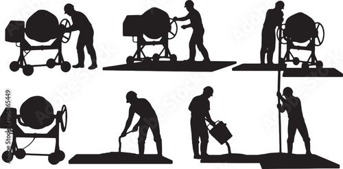 Black Solid Concrete Layer Electric Mixer Role Silhouettes Set of Six on White Background