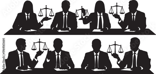 Black Solid Corporate Executives Balancing Scale Model Silhouettes Set of Six on White Background