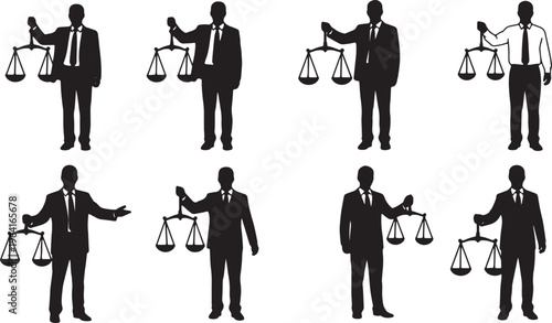 Black Solid Corporate Executives Balancing Scale Silhouettes Set of Six on White Background