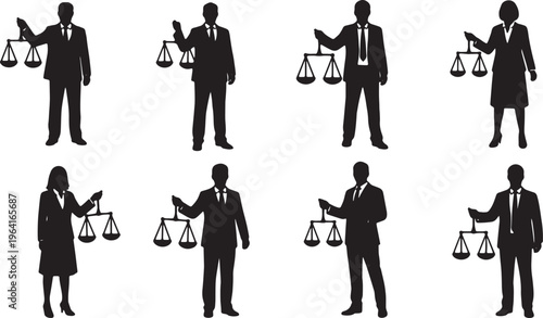 Black Solid Corporate Executives Balancing Scale Silhouettes Set of Six on White Background