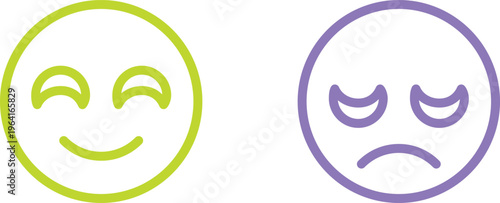 Contrasting emotions depicted by simple smiley and sad faces