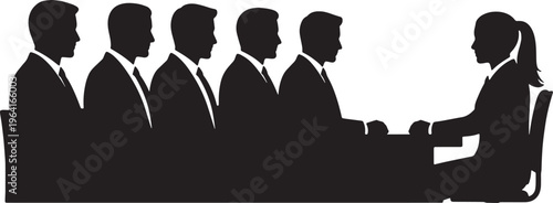 Black Solid Corporate Trainers Sitting Sideways Silhouettes Set of Six on White Background