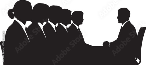 Black Solid Corporate Trainers Sitting Sideways Silhouettes Set of Six on White Background