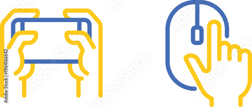 Abstract circuit diagrams with contrasting yellow and blue lines on white background