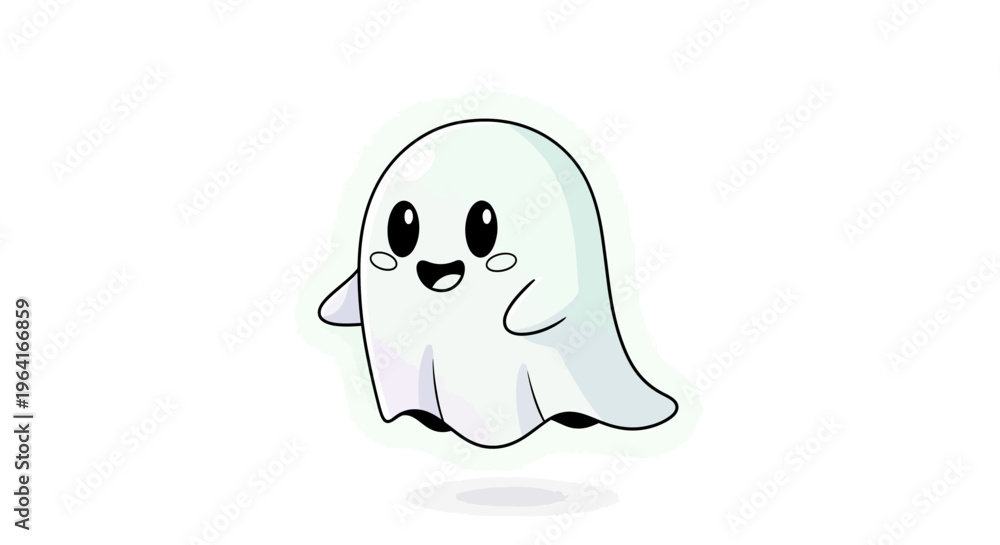 Obraz premium Cute cartoon ghost character smiling.