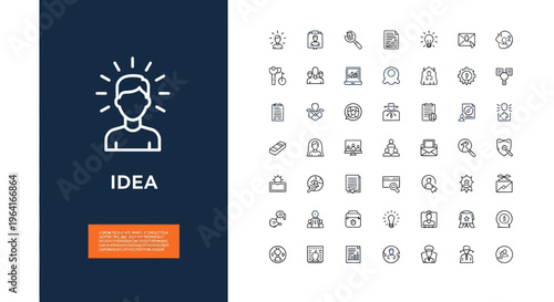 Collection of business and idea icons in minimalist style