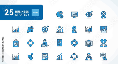 Collection of 25 business strategy icons for planning and growth