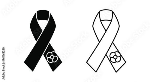 Soccer awareness ribbons, black and white icons, vector symbols, sports support awareness