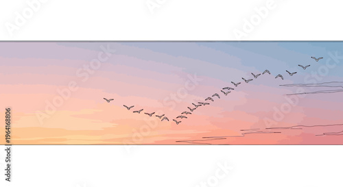 Flock of birds flying together.