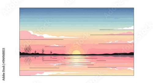 Sunset over calm serene peaceful water.