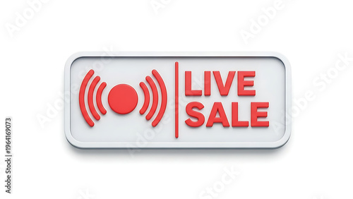A red live sale sign on a white background with a loudspeaker icon