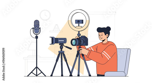 Young Man Recording Content with Professional Equipment.