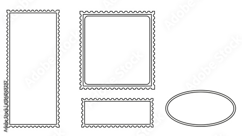 stamp outline and ticket border vector set with various blank frames ideal for graphic design and decorative elements.