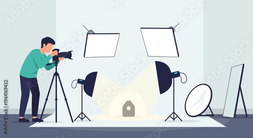 Photographer Capturing Object in Studio Setup.