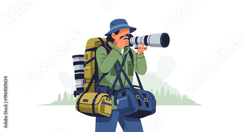 Photographer with Professional Camera and Gear Ready for Adventure.