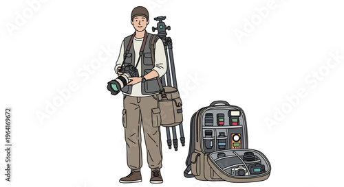 Photographer with Professional Camera Gear and Tripod 1.