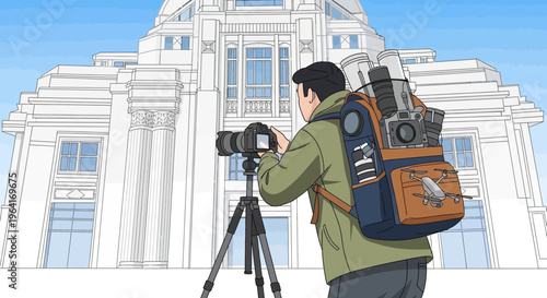 Photographer with Professional Camera Gear Backpack.