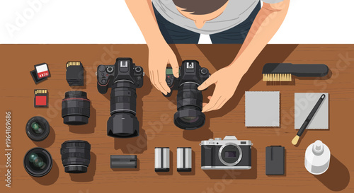 Photographers Gear Laid Out For Preparation And Use.