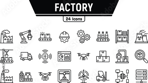 Factory icons set with industrial and manufacturing related symbols  factory icons  industrial icons  manufacturing icons