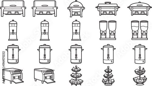 Assorted catering equipment vector icons. Ideal for designing food, event and service based project