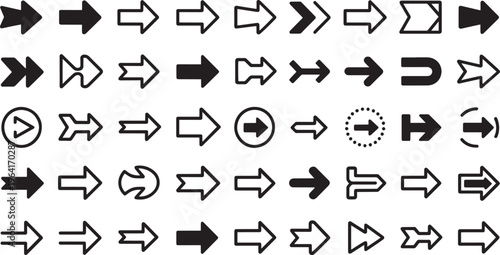 Collection of diverse arrow icons in various styles and shapes