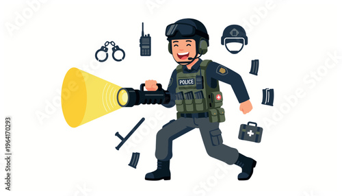 Police officer with various equipment.